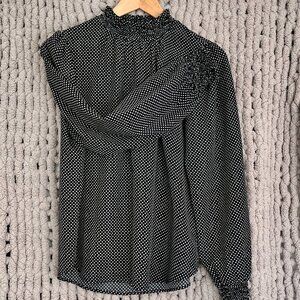 Vintage Inspired Pleione Black & White Polka Dot Ruffle Blouse Size Medium